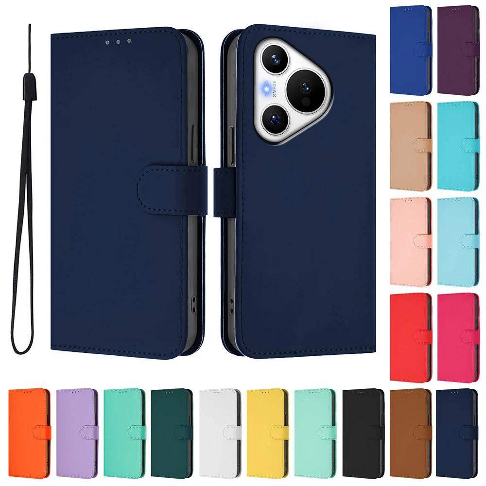 Solid Color Wallet Case for Honor 70 Lite X6 X6S X6B X6A X7A X8A X8B X8 X9 X9B X9A Shockproof Card Holder Strap Phone Cover