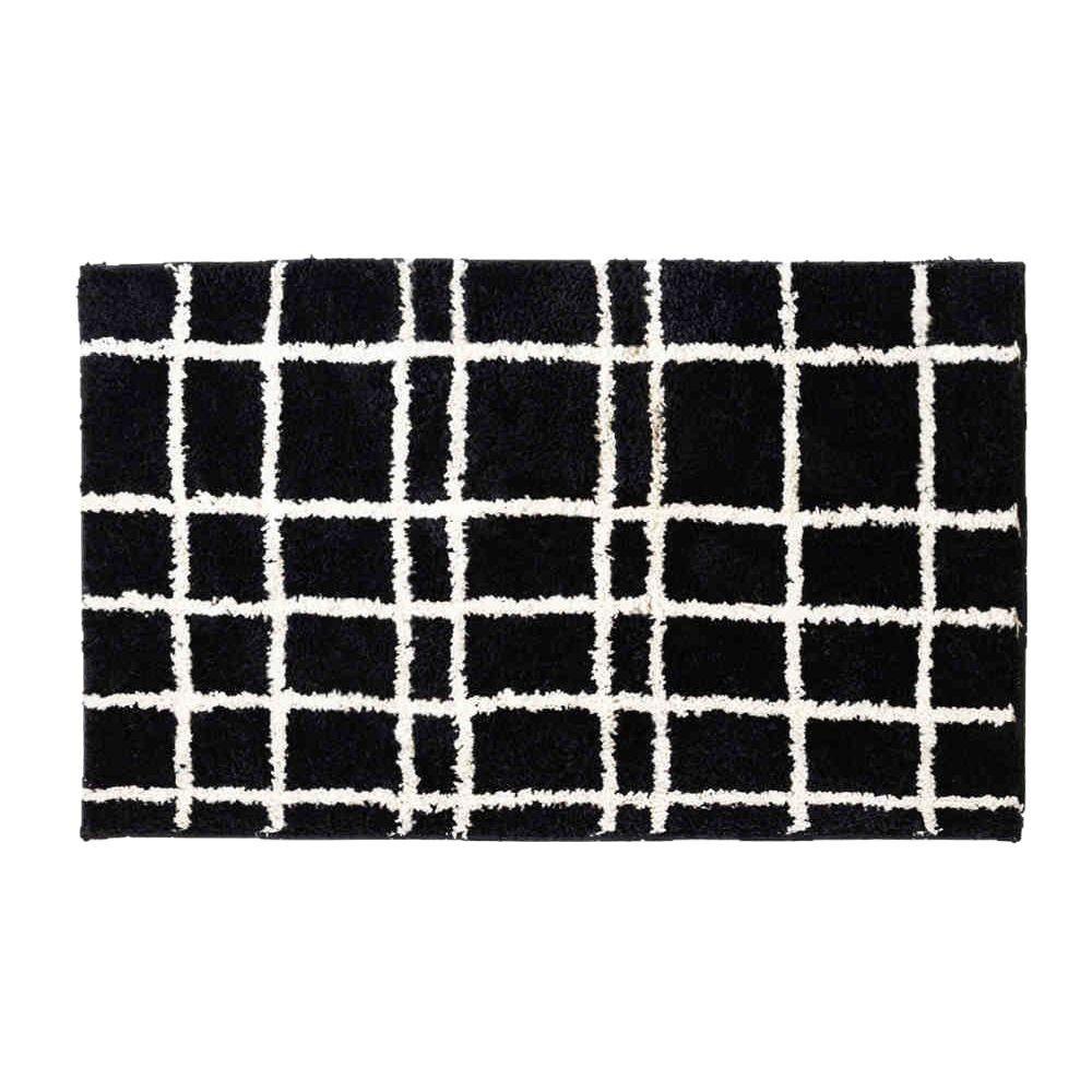 Minimalistische Zwart-Witte Getufte Gestreepte en Geruite Vloermat voor Badkamer, Slaapkamer, Nachtkastje Antislip Bevlokt Klein Tapijt 40x60cm