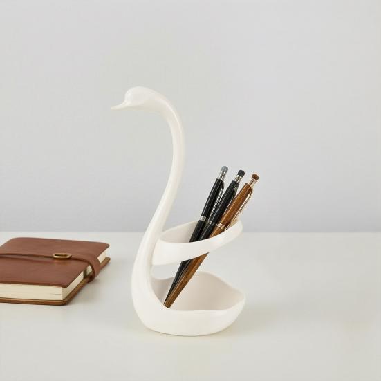 3D Printed Elegant Swan Storage Rack with Ventilation And Draining Base, Multi-Purpose Toothbrush Holder Pen Organizer Cutlery Stand for Bathroom