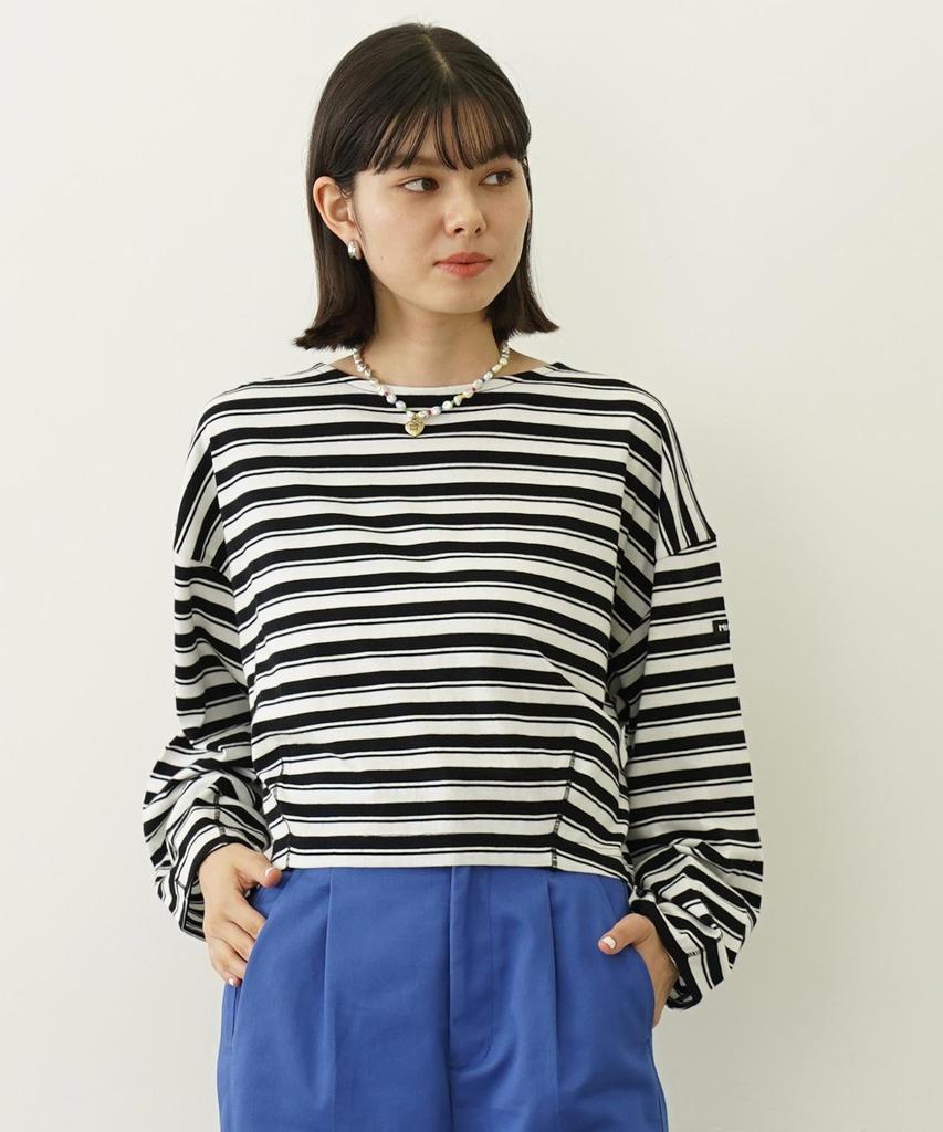 Milkfed Casual Tuck Stripe Long Sleeve Top in White Women's