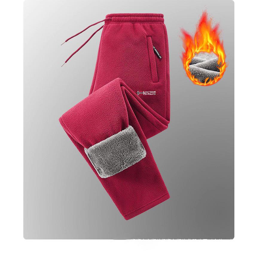 Autumn Winter Fleece Ski Pants Men's High Quality Extreme Cold Wool Thick Warm Trousers Women Outdoor Camping Work Sweatpants