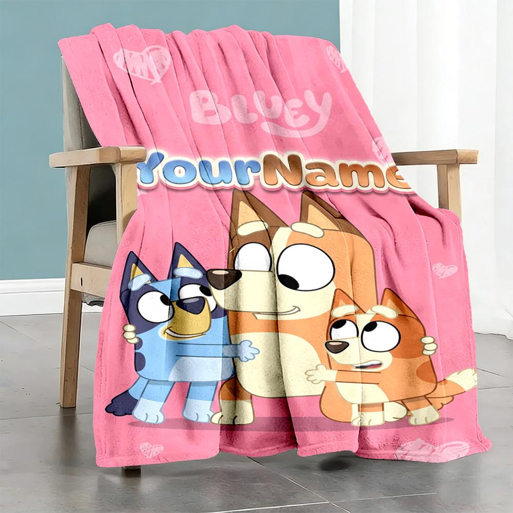 Bluey 149 Customize Text Blanket Cozy Personalized Blanket Comfortable Versatile for Bed Couch Bedding Sofa Ideal for All Seasons