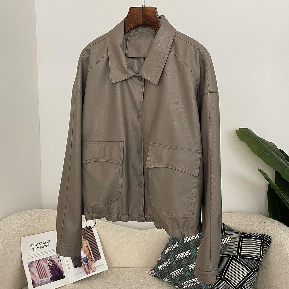 OFTBUY Women Vintage Loose Pu Faux Leather Short Jacket Casual Motorcycle Jacket Female Zipper Retro Moto Biker Coat Outwear Tops