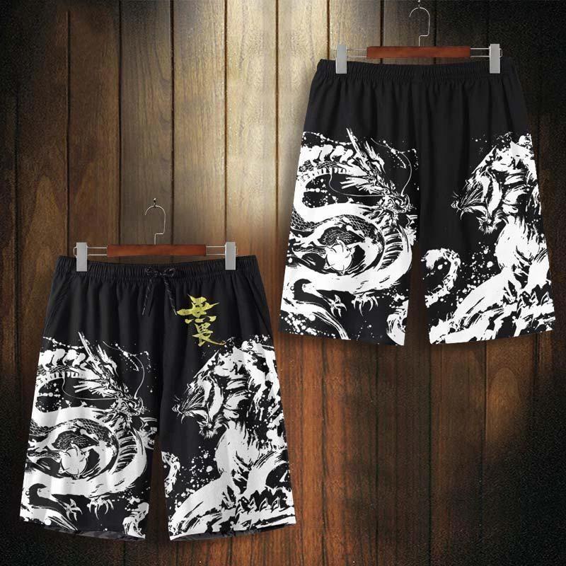

Chinese Tiger Dragon Black White Boxing Muay Thai Kickboxing Training Shorts Print Martial Art Unisex Men Women Fighting Fitness Sport Gym Workout S