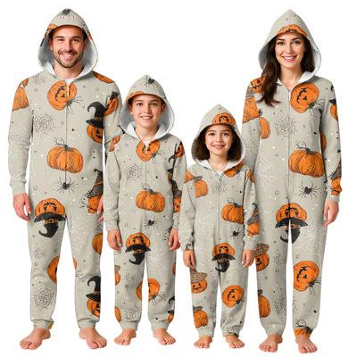 Halloween Print Family Matching Hooded Long Sleeved Zippered Jumpsuit Set