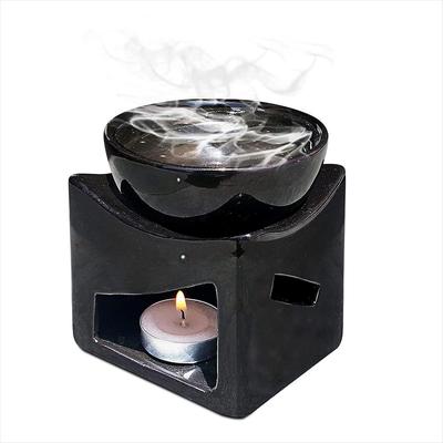 Pure Source India Ceramic Clay Candle Operated Aroma Burner Oil Diffuser, Extra Large Bowl, with 1 Tealight, 4.25 Inch, (Black)