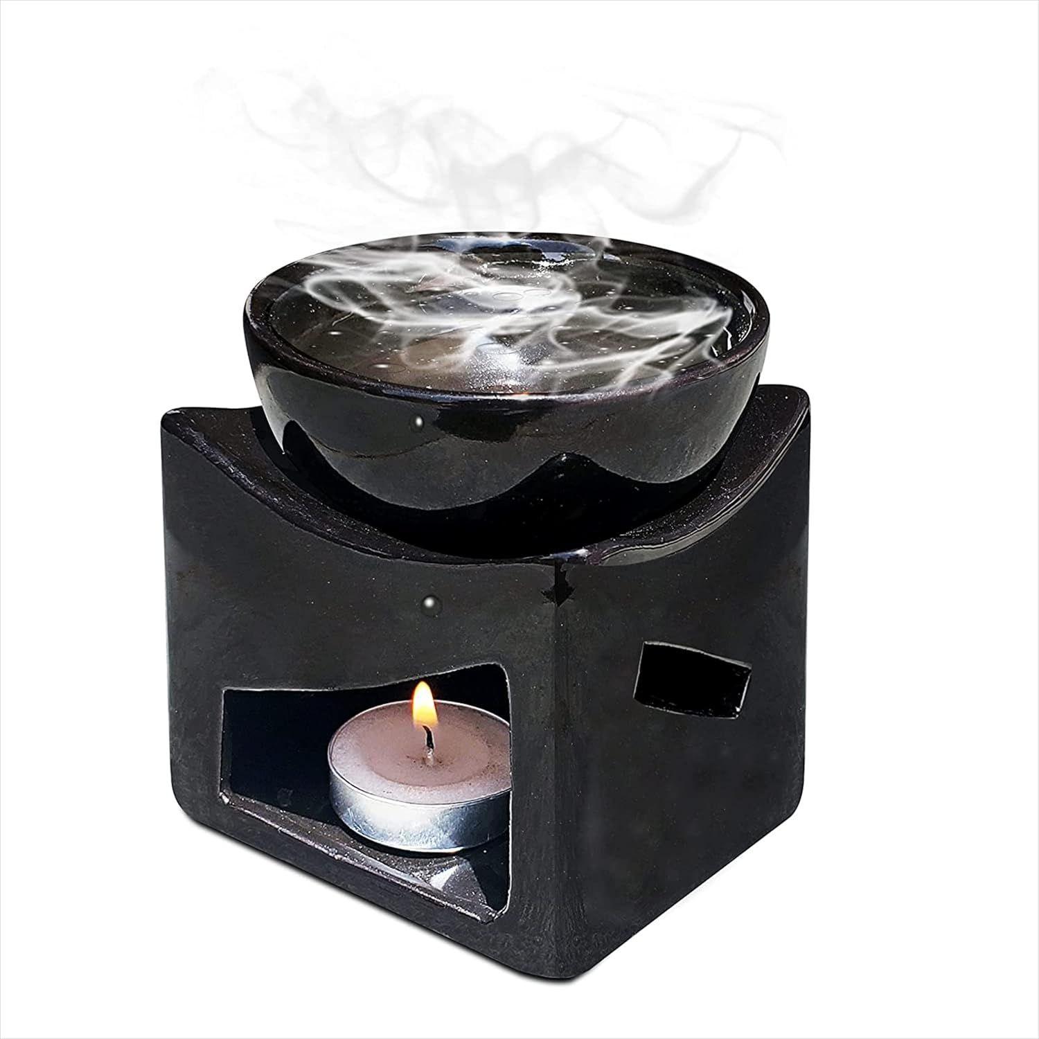 

Керамическая аромалампа Pure Source India, работающая от свечи, диффузор для масла, очень большая чаша, с 1 чайной свечой, 4,25 дюйма, (черный) чёрный