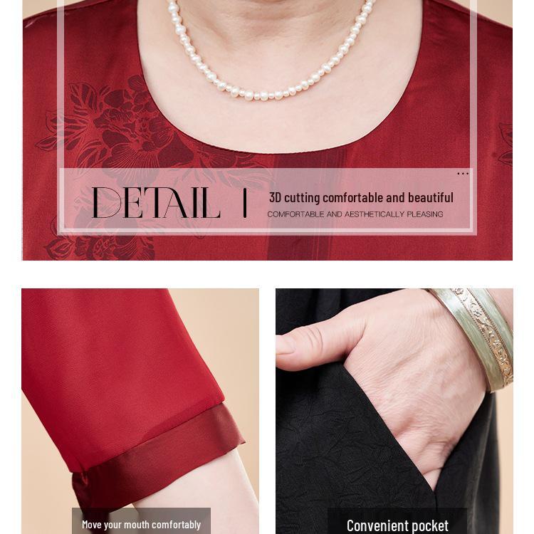 Dwuczęściowy zestaw damski z krótkim rękawem w dużych rozmiarach na lato 2025 - Dopasowany dla kobiet w średnim wieku i seniorek