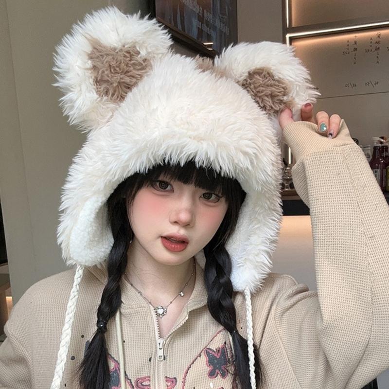 Girls Bear Hat Y2K Furry Ears Hat Furry Bear Gifts Warm Winter Hat Adult Children Furry Ears Winter Photo Props