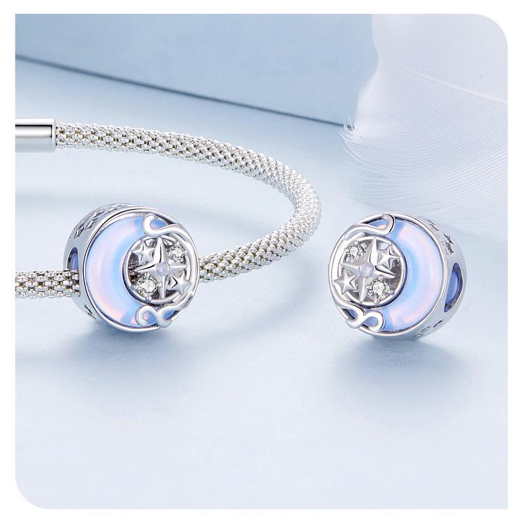 Silver Ziyun Moon Starburst DIY Bracelet Beads - S925 Sterling Silver, High-End, Light Luxury.