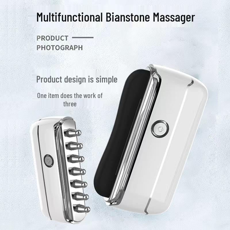 Portable Multi-function Bian Stone Facial Massager with Red & Blue Light and Heating белый