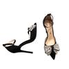 Rhinestone bow bag head sandals new beige stiletto high heels elegant French pointed shoes