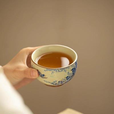 Song Dynasty Style Ru Kiln Ceramic Tea Cup Magpie Plum Blossom Design Zen Gongfu Teaware Premium Handmade for Tea Lovers Gift