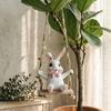 Rabbit on A Swing Ornament Durable Resin Waterproof Hanging Decor with Hemp Rope And Leaf Design Pendant for