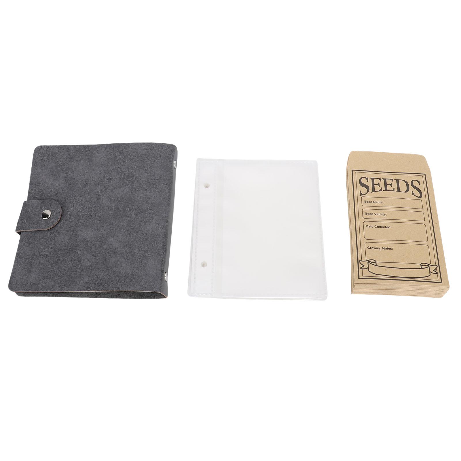 

Органайзер для образцов растений Книга из ПУ кожи и 50 запечатываемых крафтовых бумажных конвертов для овощей и цветов