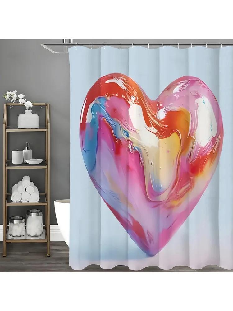 

Fluid Cubic Love Shower Curtain, Bathroom Decorative Shower Curtain, Waterproof Shower Curtain With Hooks W60H190(CM)-1 Pcs