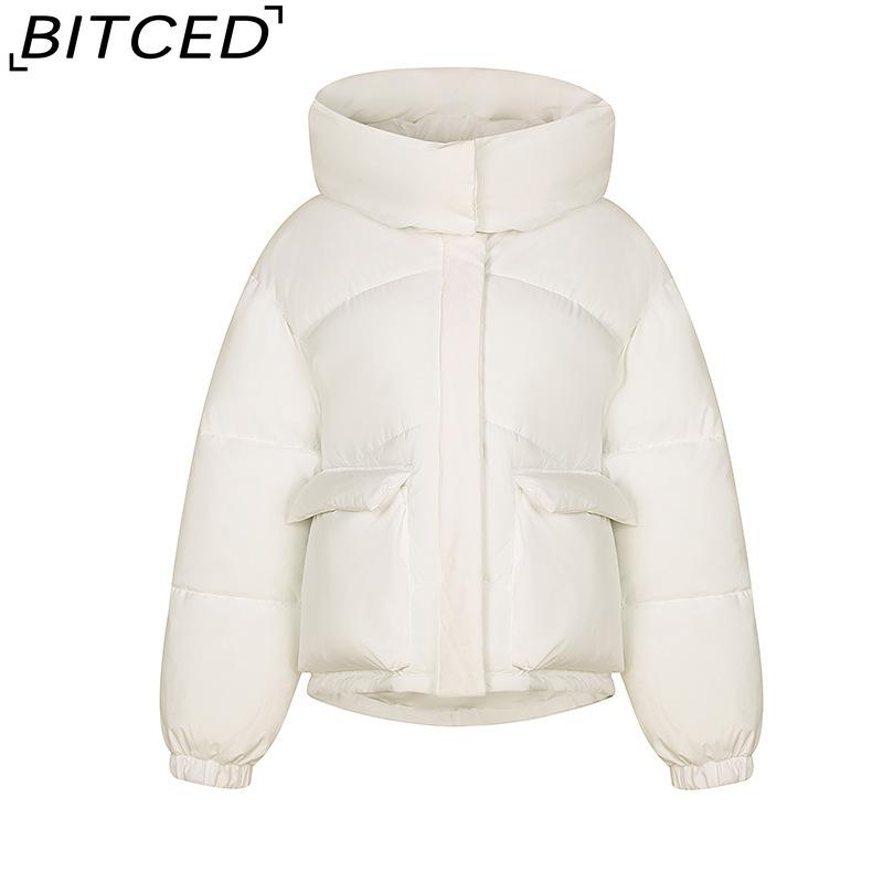 BITCED Women's Loose-Fit Puffer Jacket with Hood - Short-Length Thickened Winter Coat