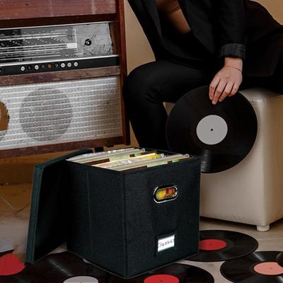 Vinyl Record Storage Box Album Storage Organizer Record Crate LP Album Storage Fabric Cabinet Organizer Case with Lid and Handle