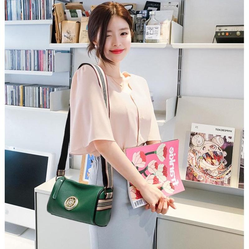 1Pc Women's Genuine Leather One-Shoulder Messenger Bag - Fashion, Cowhide Pillow Bag with Wide Strap