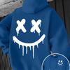 Smiley Face Print Men's and Women's Autumn  Winter Trendy Printed Hooded Fleece Sweatshirt Front and Back Printed Casual Hoodie