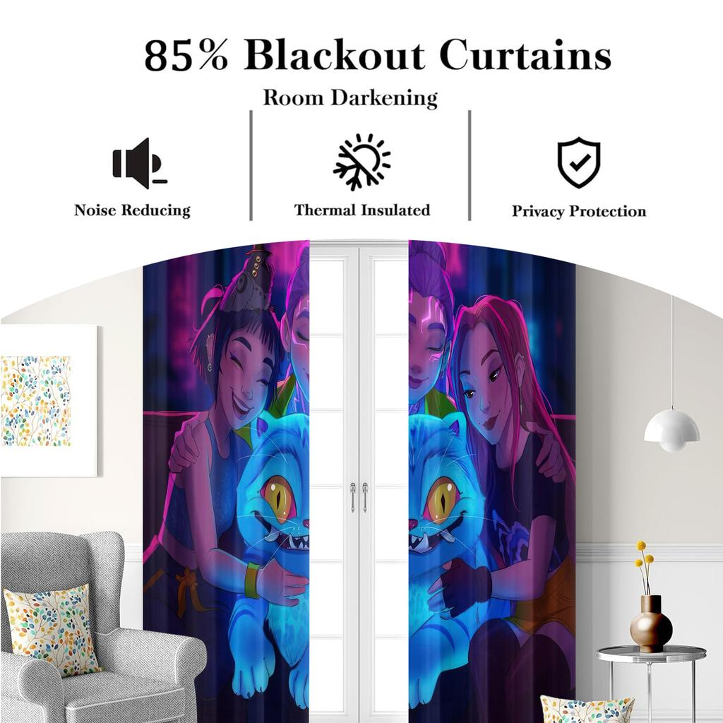 2Pcs K-Pop Demon Hunters Hot Anime Girl Team Printed Blackout Curtains Perfect For Bedroom Living Room Fashion Decorative
