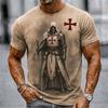 2026 Sommer Retro Herren Templer Kreuzritter T-Shirt Kurzarm T-Shirt 3D-Druck Rundhals Religiöser Stil Festliches Outfit