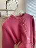 Whitening Raspberry Pink Gold Button Knit Cardigan - Women's Autumn/Winter Korean Style, Soft, Thick, Warm, Round Neck Wool.
