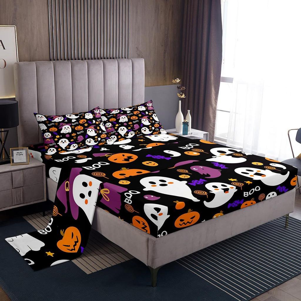 Halloween-Themed Pattern Mattress Four-Piece Bedding Set Bedroom Dormitory Bedding Decoration