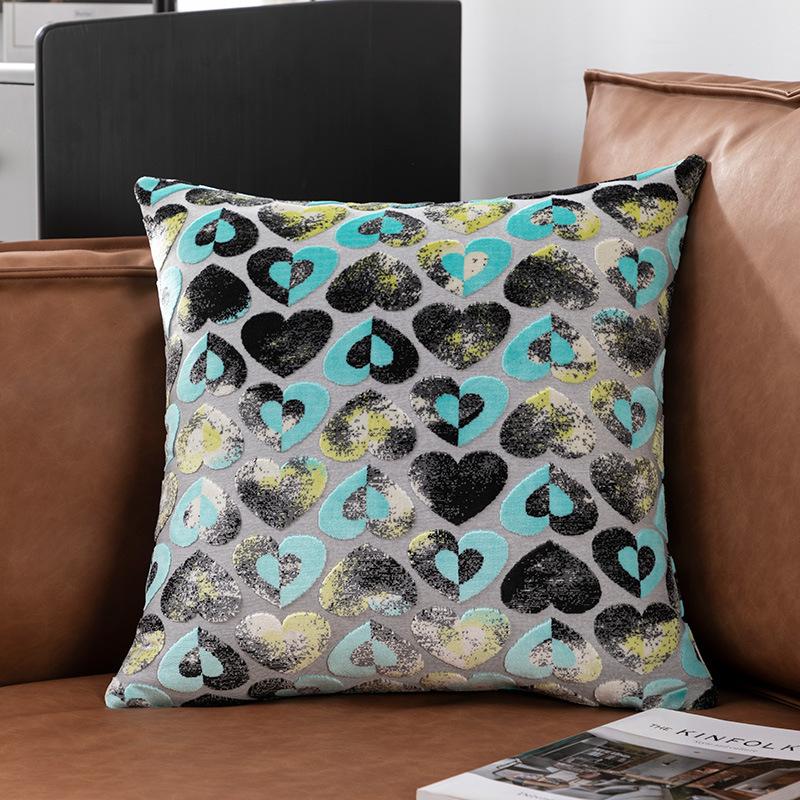 Heart & Star Shaped Jacquard Cut Velvet Throw Pillow Cushion Cover for Sofa Hotel Living Room Decorative Removable Washable