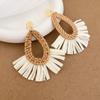 Silver Needle Round Resin Rattan Woven Earrings - Light Luxury High-End Studs, Fashionable Temperament Design