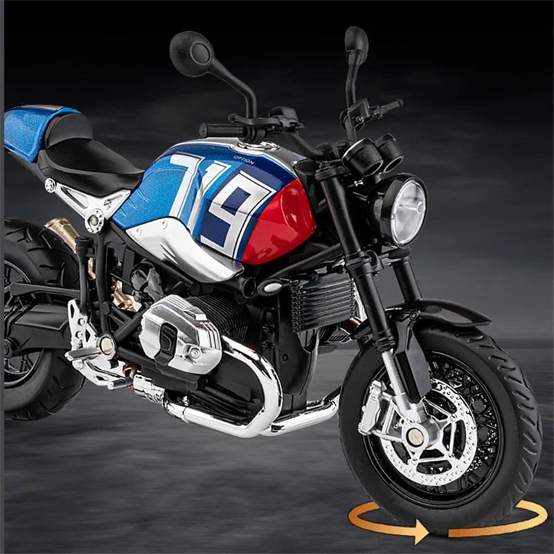 1/12 BMW R NINE T Modello di Moto Sportiva Retrò in Lega in Metallo Diecast Modello di Moto da Corsa Stradale Suono e Luce Giocattolo per Bambini Regalo