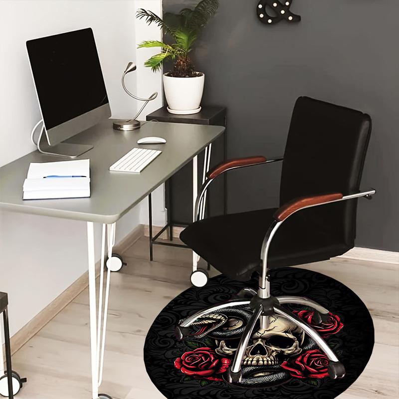 

1pc Skull and Roses with Snake Artwork Round carpet, Perfect for Decorating Chairs, Living Rooms, Or Bedrooms, for Living Room.017 80cm by 80cm