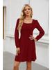 2026 Trendy Women's Square Neck Lantern Sleeve Babydoll Dress with Pockets