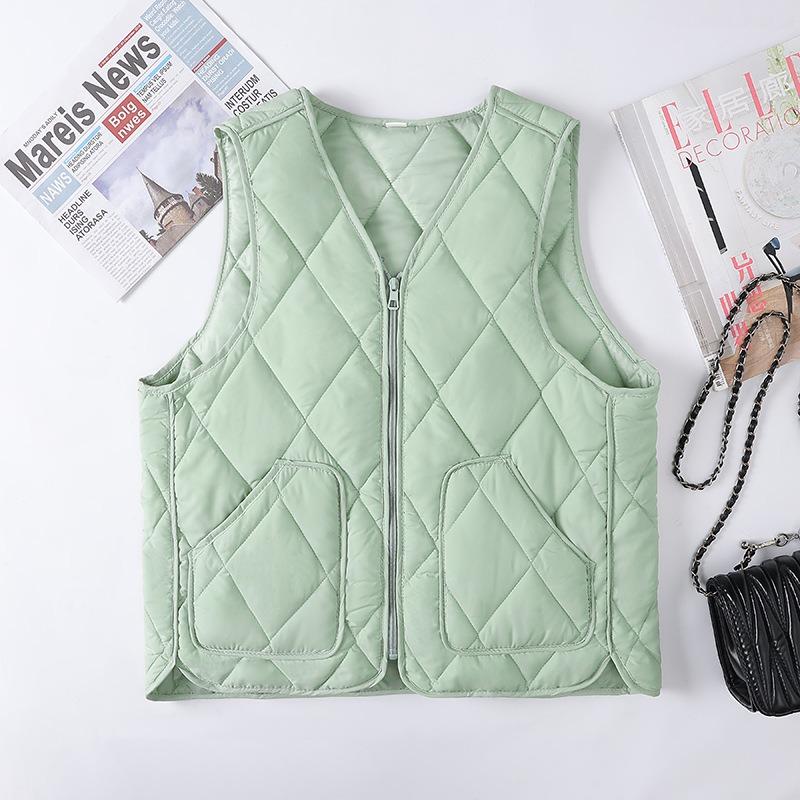 Crew neck quilted warm windproof vest down cotton vest cotton top warm jacket new autumn and winter