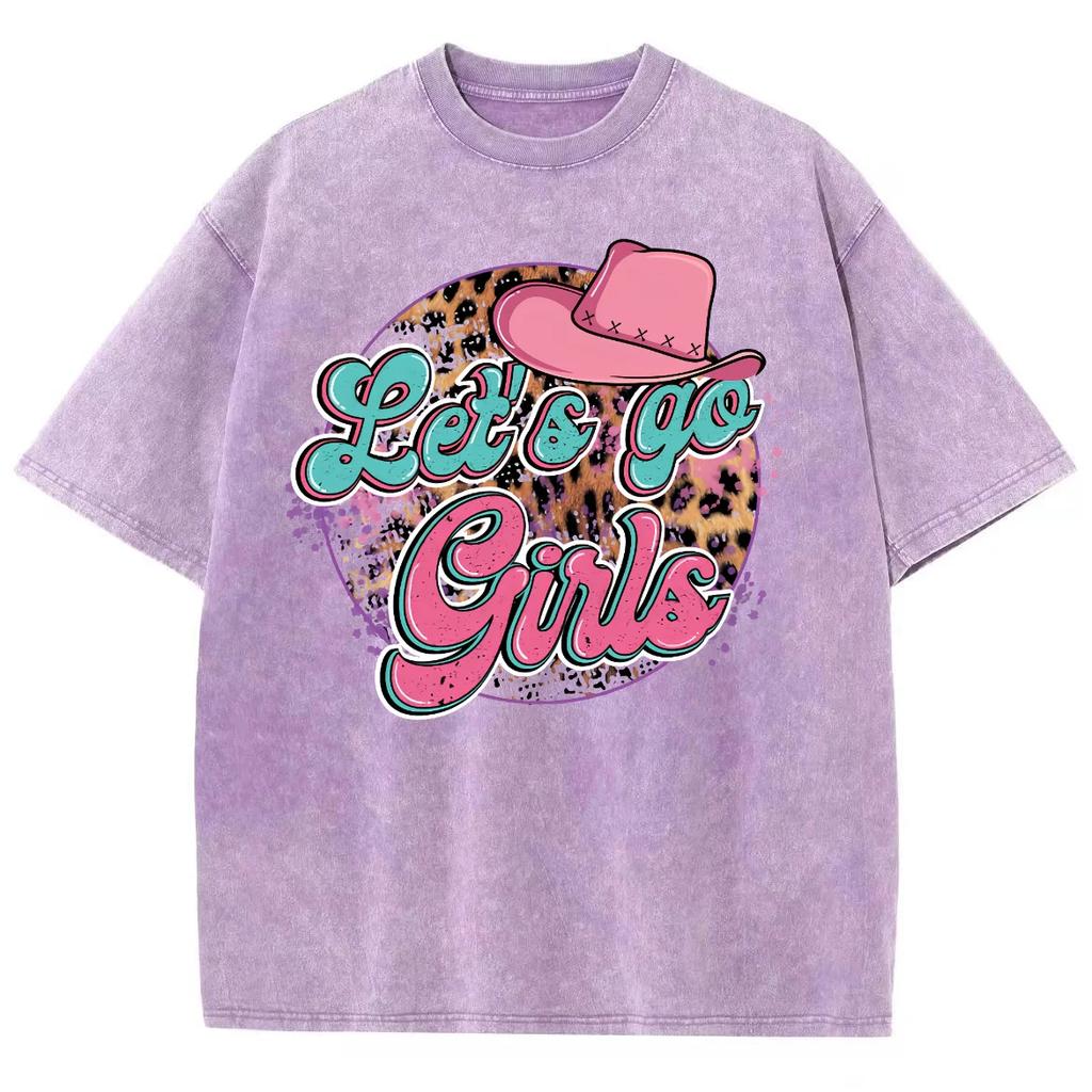 Pink Leopard Print Letter Print Women's T-Shirt American Sweetheart Style Cute Girl Short Sleeve Washed Vintage Top