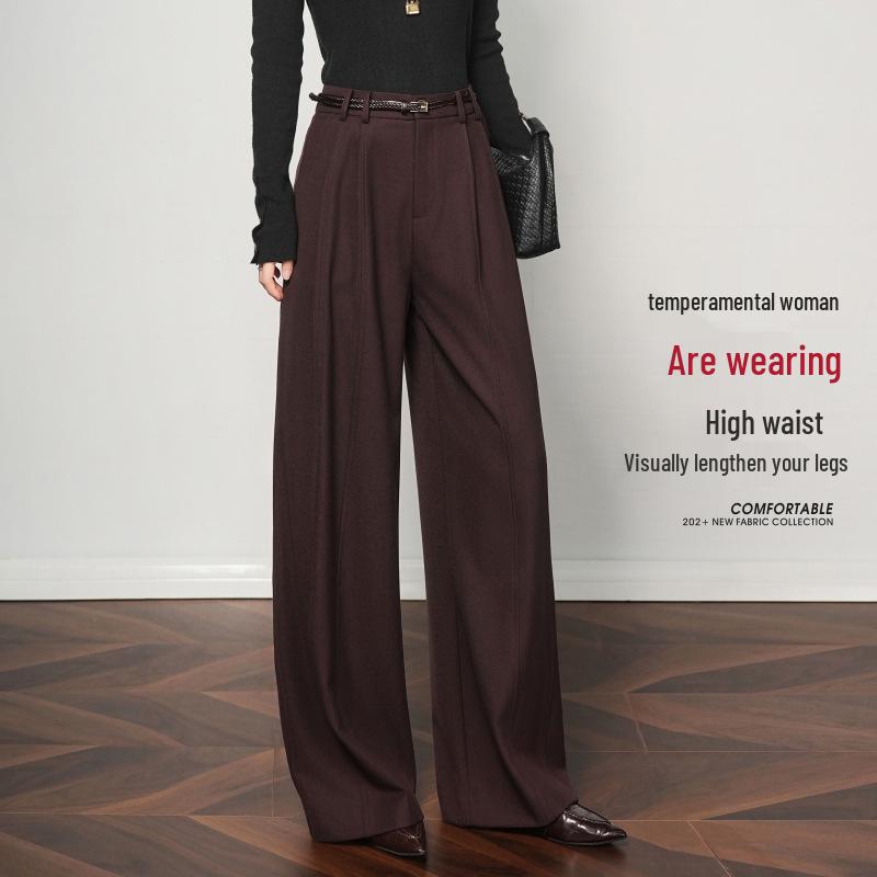 2025 Women s High-Waisted Tencel Wool Wide-Leg Pants - Versatile, Drapey, Casual Suit Style L