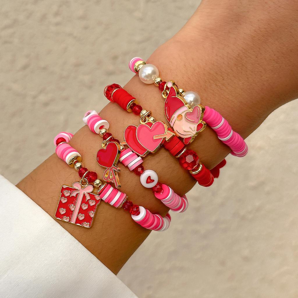 Ingemark 4Pcs/Set Exquisite Romantic Pink Crystal Heart Pendant Bracelets Women Acrylic Resilient Chain Christmas Party Jewelry