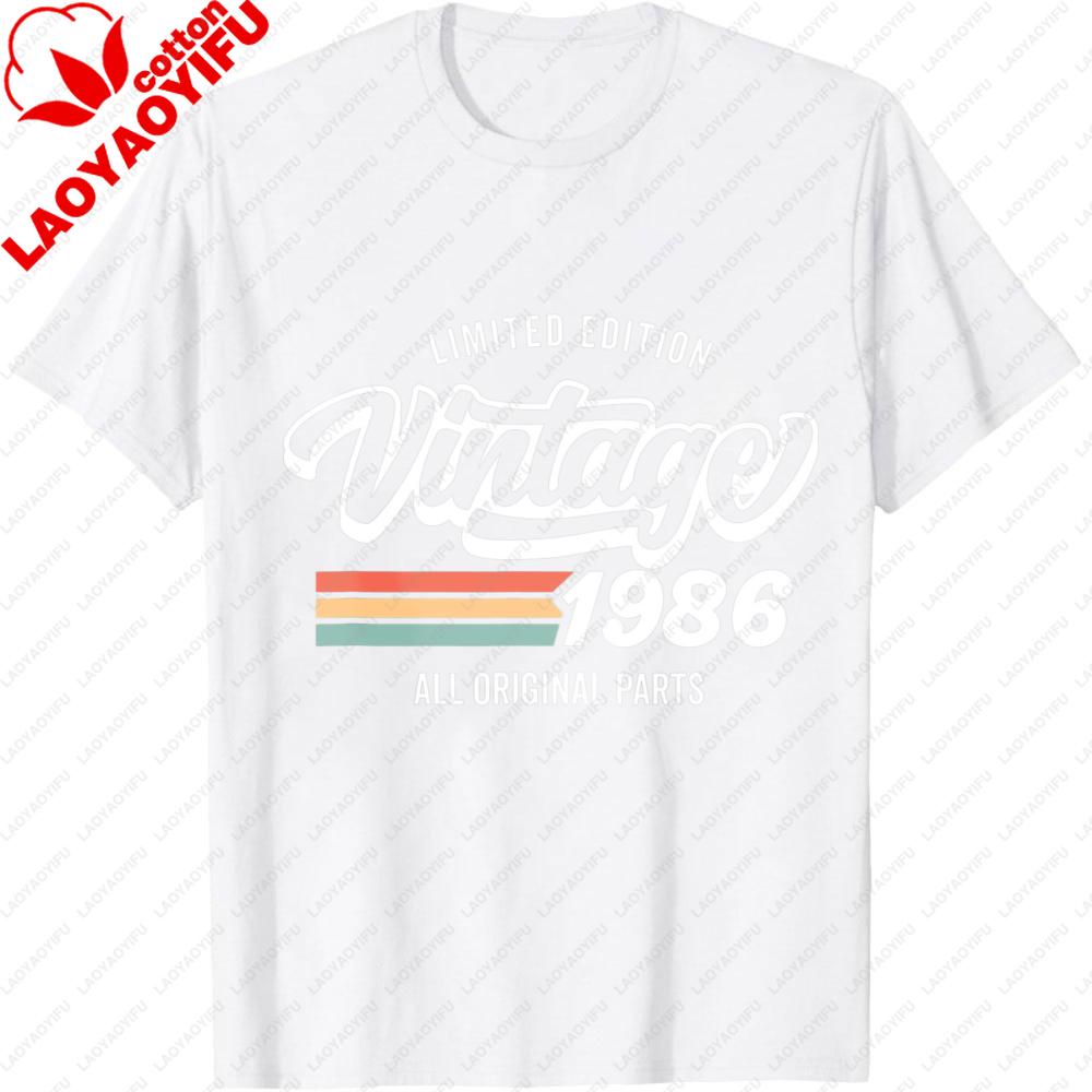 Vintage 1986 TShirt Limited Edition All Original Parts Retro Birthday Gift Idea For Men Born In 1986 Classic Striped Graphic Tee