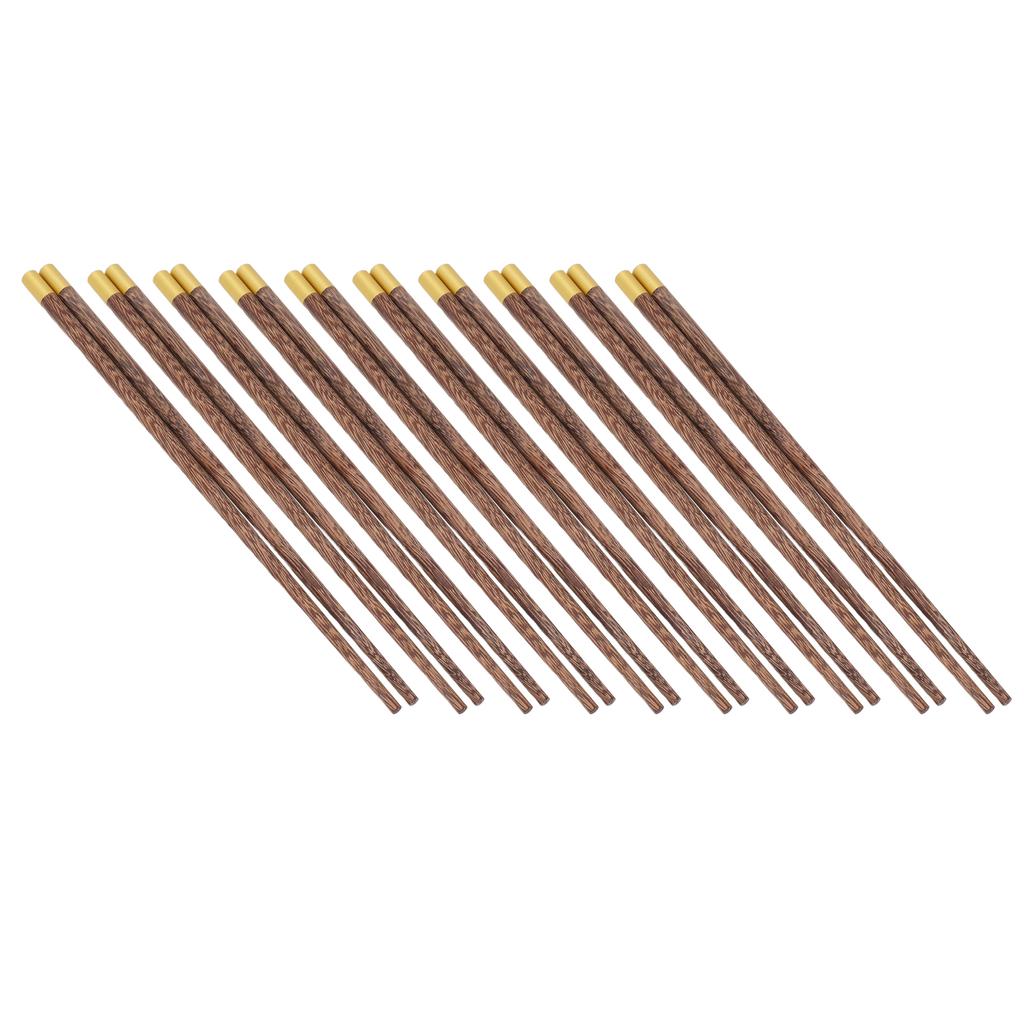 10 Pairs Reusable Chopsticks Chinese Wenge Wood Noodle Chopstick Set for Cooking Frying Hot Pot 25cm