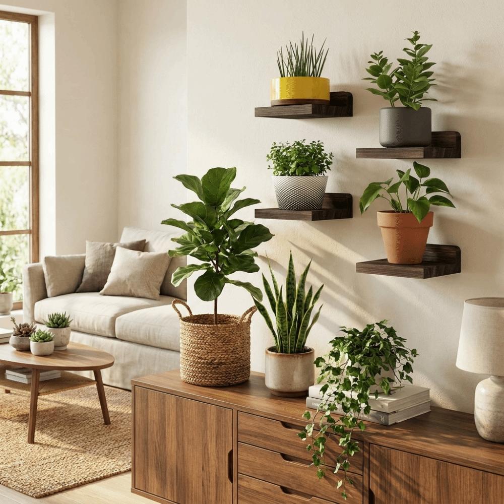 4PCS Simple Small Floating Shelves Wood Wall Storage Rack Plant Flower Pot Tray  Garden Decor