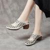 Summer New Genuine Leather Slippers Women's Retro Ethnic Style Thick Wedges Shoe Fish Mouth Mom Slippers Women Hollow Sandals