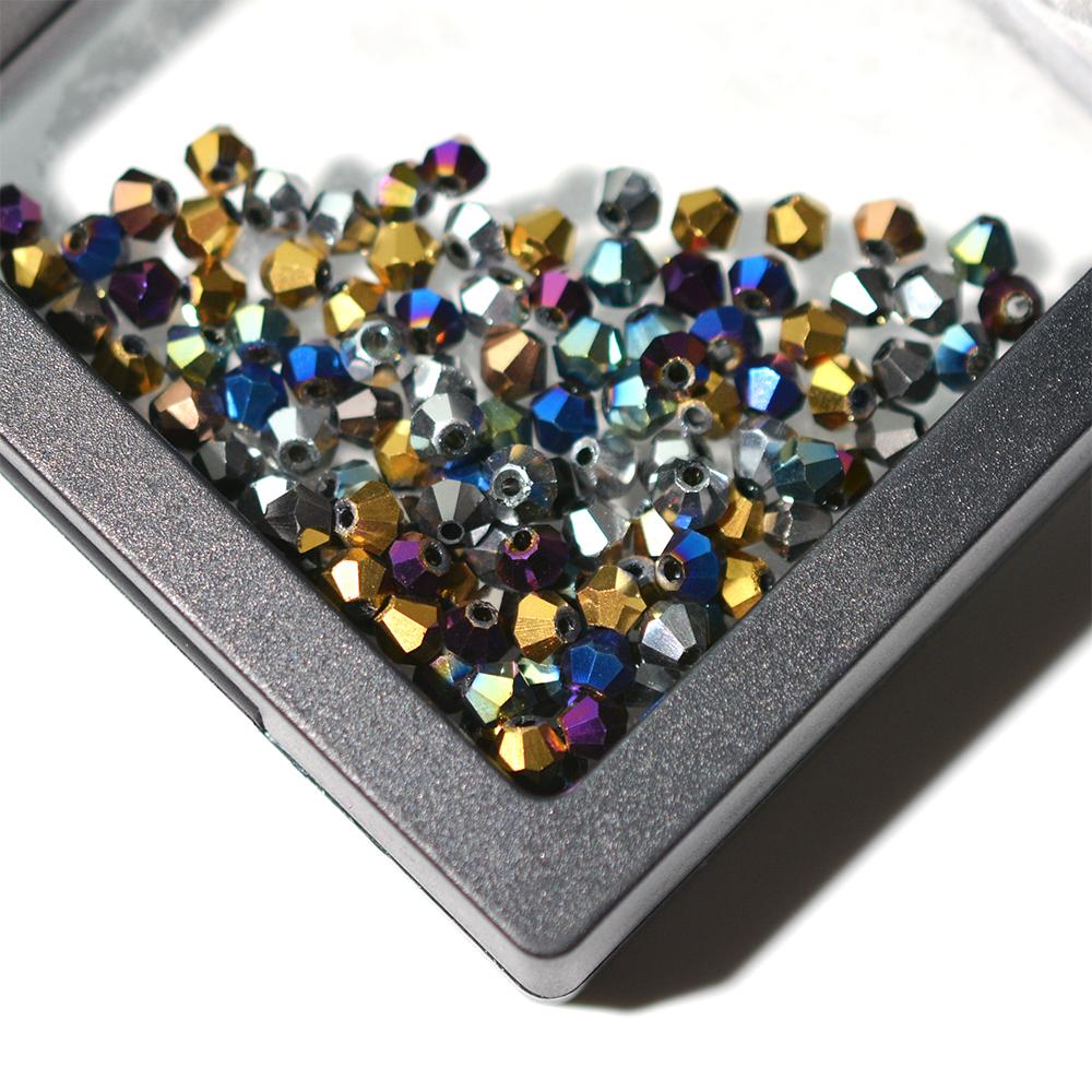 Kovová barva 100ks Průměr 4mm Bikonický tvar Pokovené Rakouské krystaly Skleněné korálky Volné Distanční korálky pro výrobu šperků