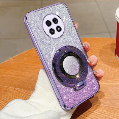Abnehmbarer Glitzer-Aufkleber Verchromte TPU-Hülle mit Bling-Ringhalter für Honor X20 SE X10 Nova 8i