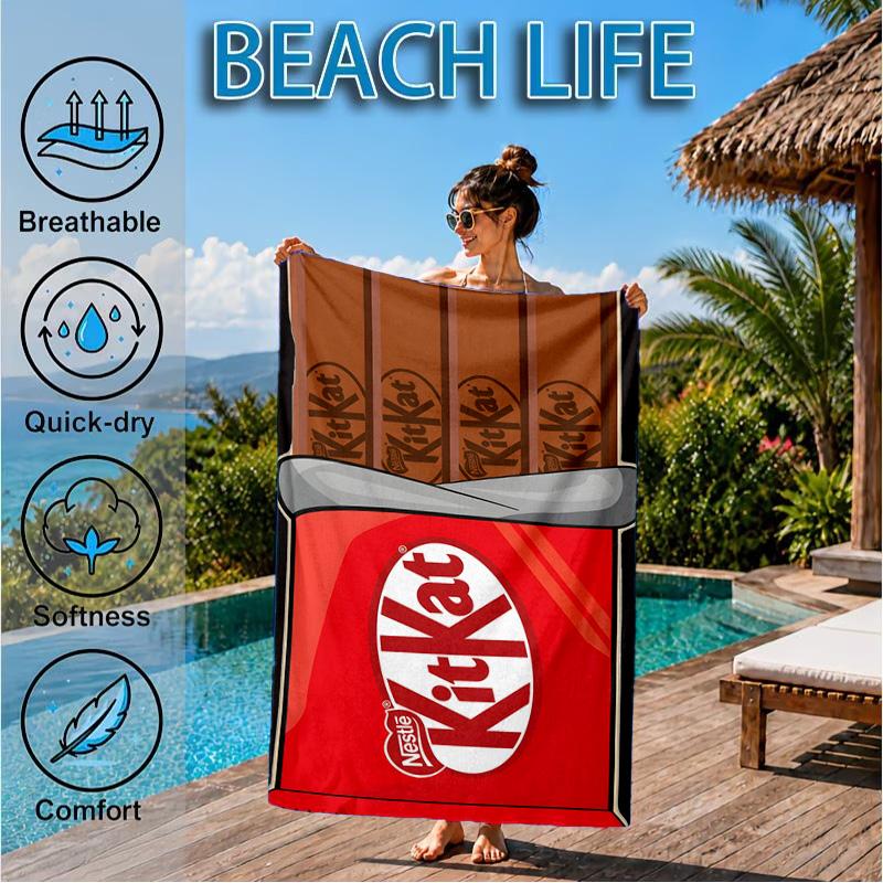 1PC Kit-kat Beach Towel for Adults/Family ,Beach Towel, Ultra Absorbent Quick-Drying Pool Towels for Travel, Swimming, Camping Gift