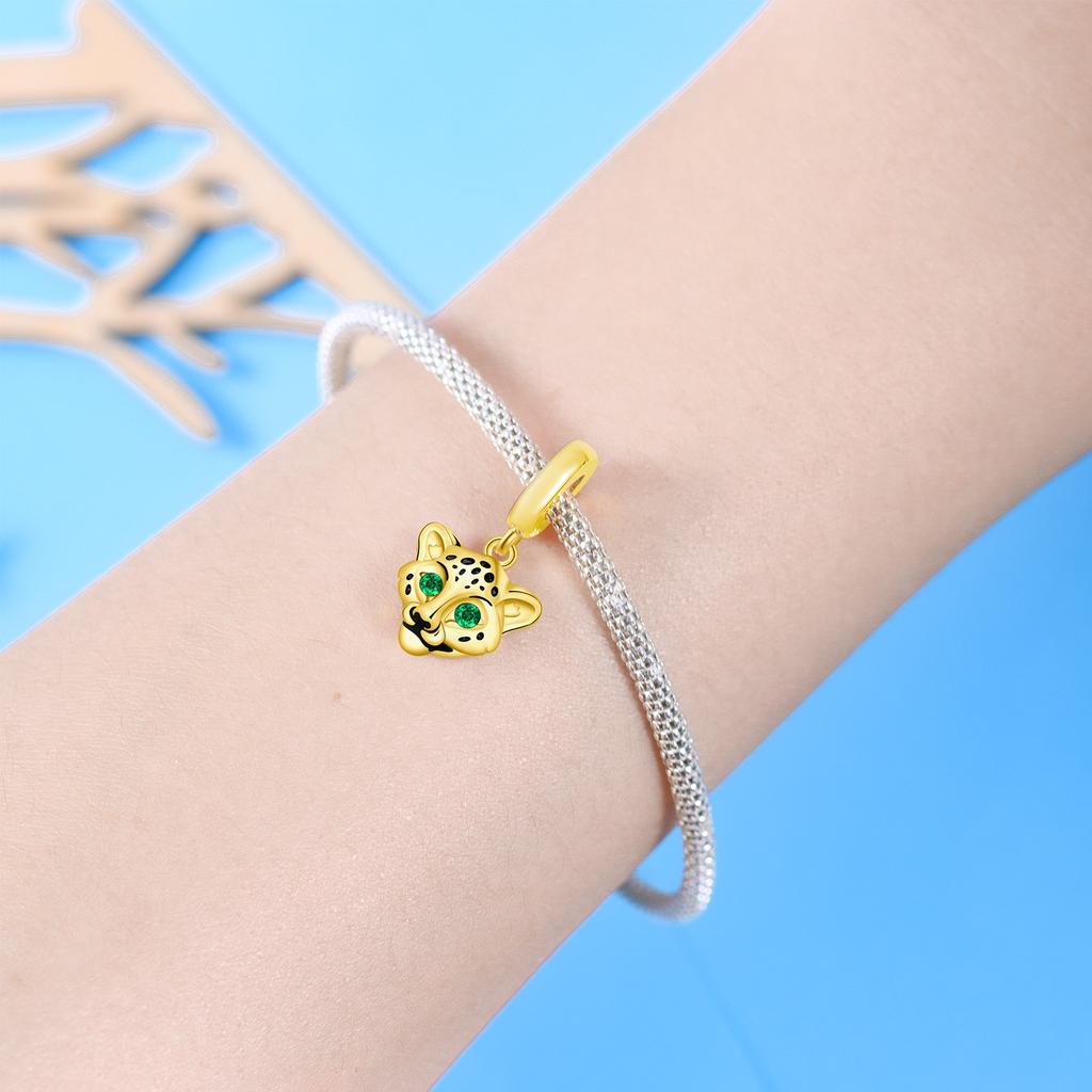 Copper Golden Colour Leopard Pendants Bracelet Charms Fit Bangle For Women Jewelry Party Beads Gifts Diy Accessory