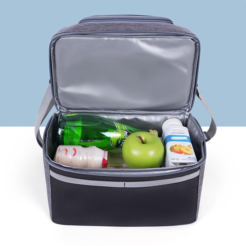 Insulated Double-Layered Lunch Bag Versatile Black & Gray Oxford Fabric, with Shoulder Strap or Carry Handle