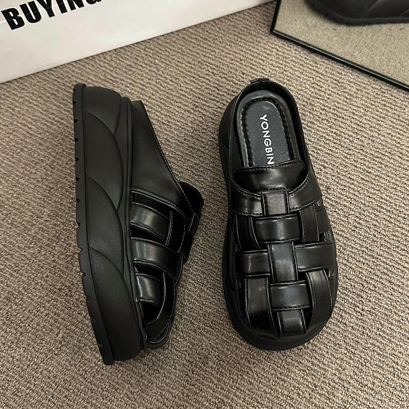 Platform Sandals Women's Summer 2025 New Woven Baotou Pig Cage Shoes Fashionable Versatile Height-increasing Muffin Roman Cool Slippers