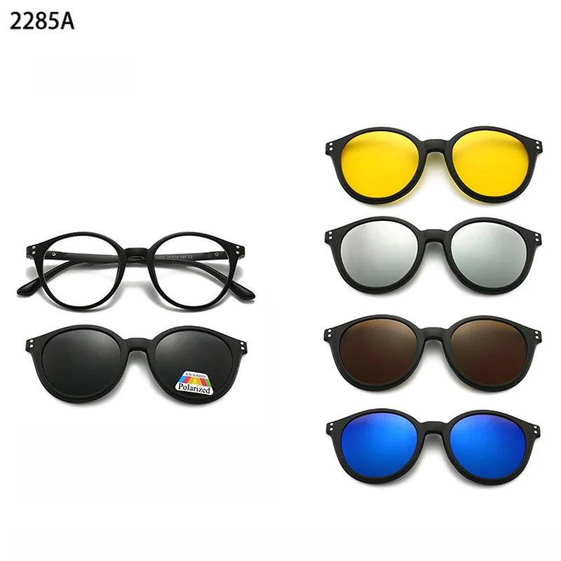 6 In 1 Clip On Glasses Men Women TR90 Polarized Optical Magnetic Sunglasses Clip Magnet Sunglasses Prescription Glasses Frame