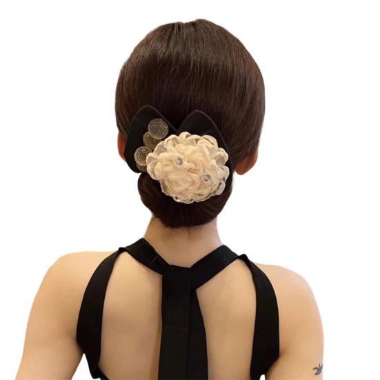 Hair Band Easy to Use French Spiral Hair Tie with 3D Mesh Yarn Flower Decor Wire Bun Maker Hair Accessories
