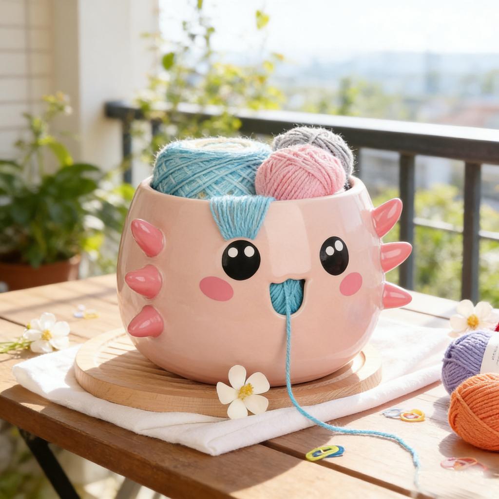 Gehaakte Wolle Kom, Een Ideaal Cadeau Voor Moeders En Breiliefhebbers, Met En Opgeruimde Wolletjes